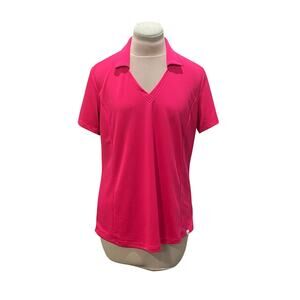 LADY HAGEN Hot Pink Vneck Golf Polo Shirt MEDIUM Golfer Golfing UPF Protection